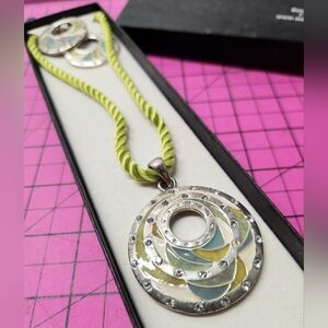 Boutique Green and Blue Enamel Pave Accented Fashion Jewlery Set